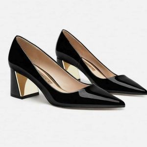 ZARA Patent Mirrored Square heels